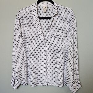 Worthington Relaxed Slouchy Black and White Button Down Long Sleeve Shirt PXL
